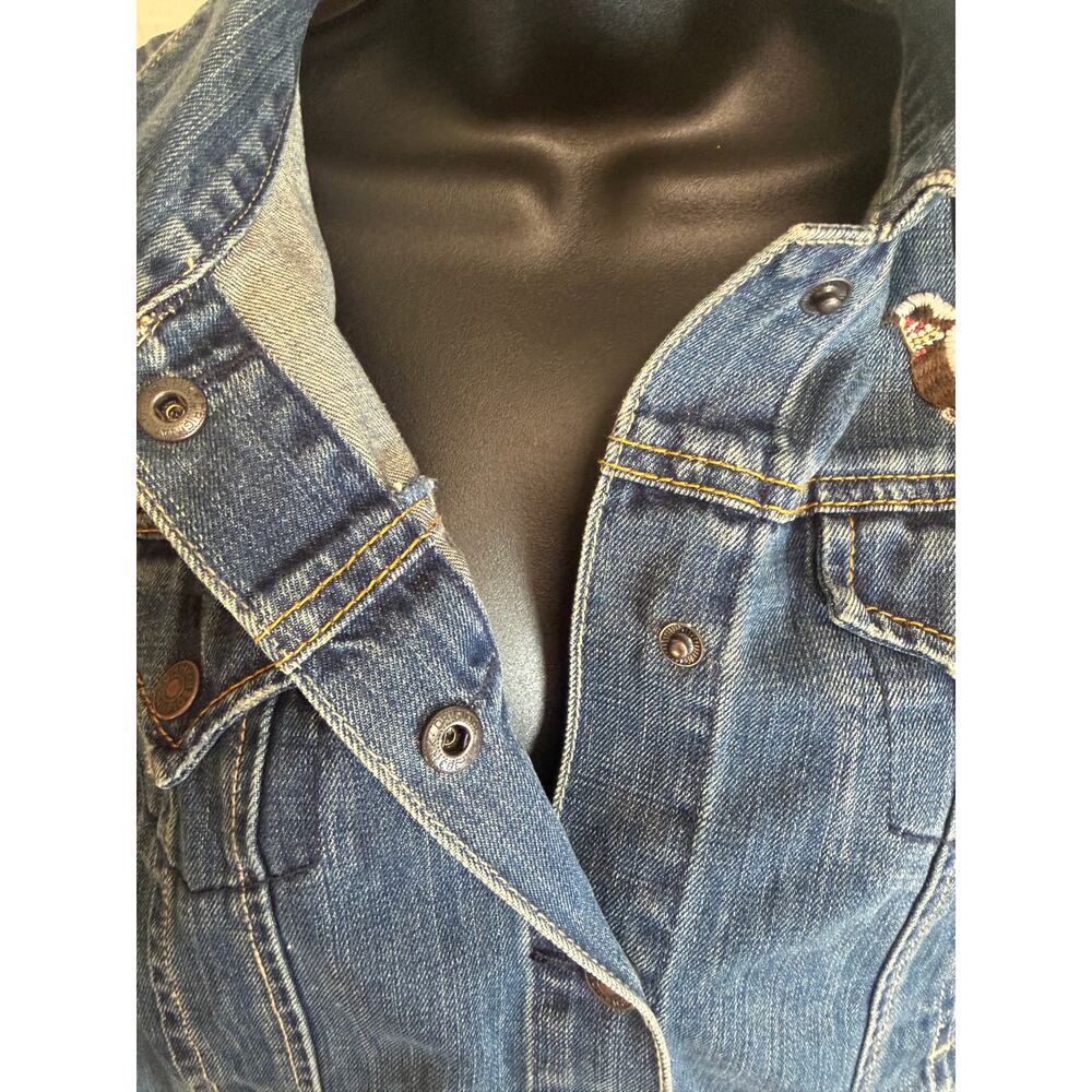 Tommy Hilfiger Denim Jacket Embroidered Bird Heart Patch Blue Trucker Womens M - Picture 3 of 11